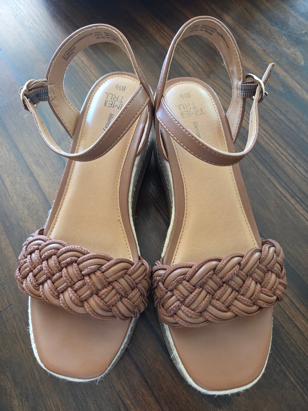 Time and Tru Braided Espadrille Wedge Sandals Cognac Brown Memory Foam
Size 8.5
